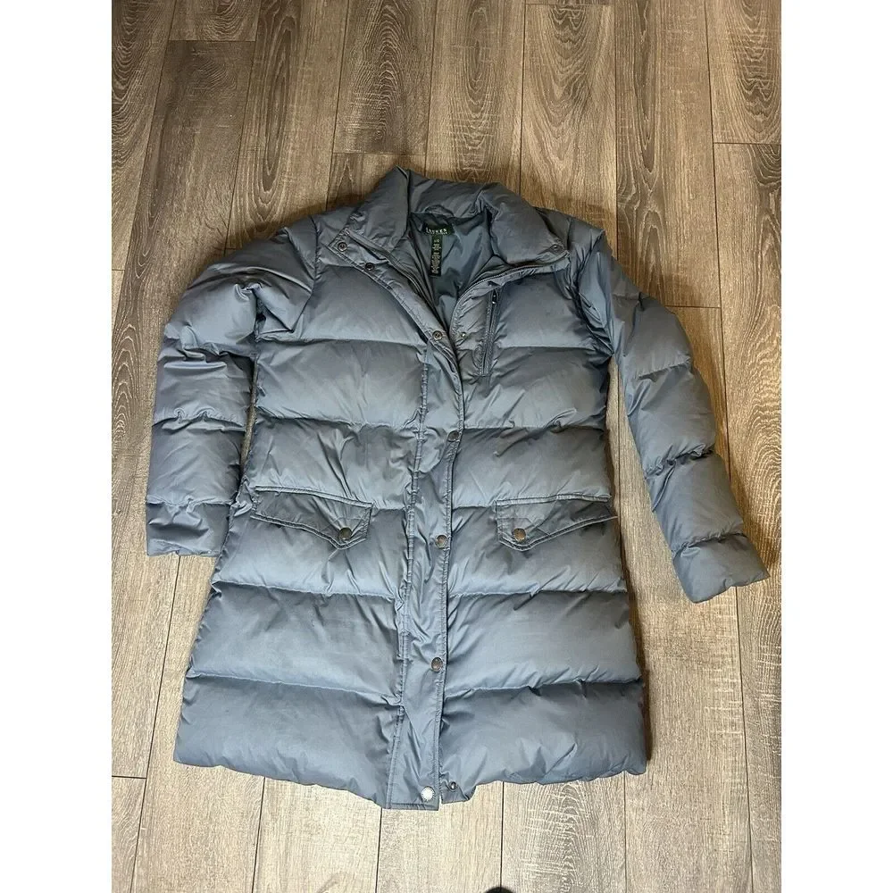Lauren Ralph Lauren Down Quilted  Full Zip Puffer Parka‎ Coat Jacket Blue Sz L